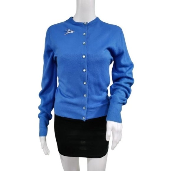 Modeltex Long Sleeve 100% Hi-Bulk Orlon Knit Pullover Sweater Blue Women's - Picture 1 of 13
